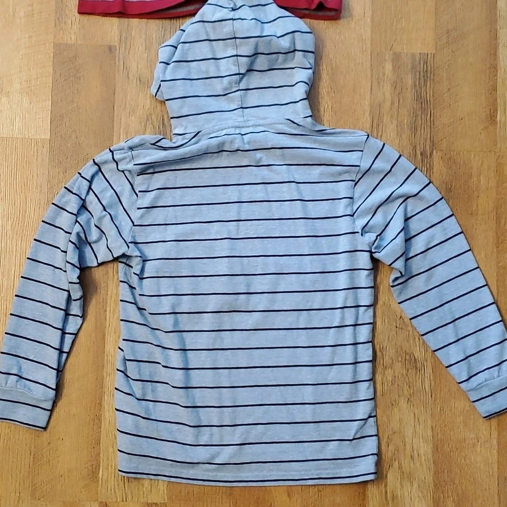 2 Boys Long Sleeve Size 8 Striped Shirts - GAP Island Moto Hoodie & Cherokee Red